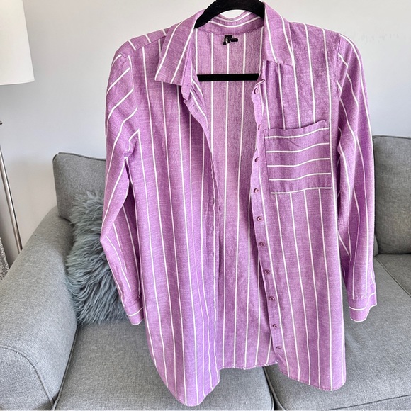 Purple Pin Stripe Button Down Top - Picture 3 of 7